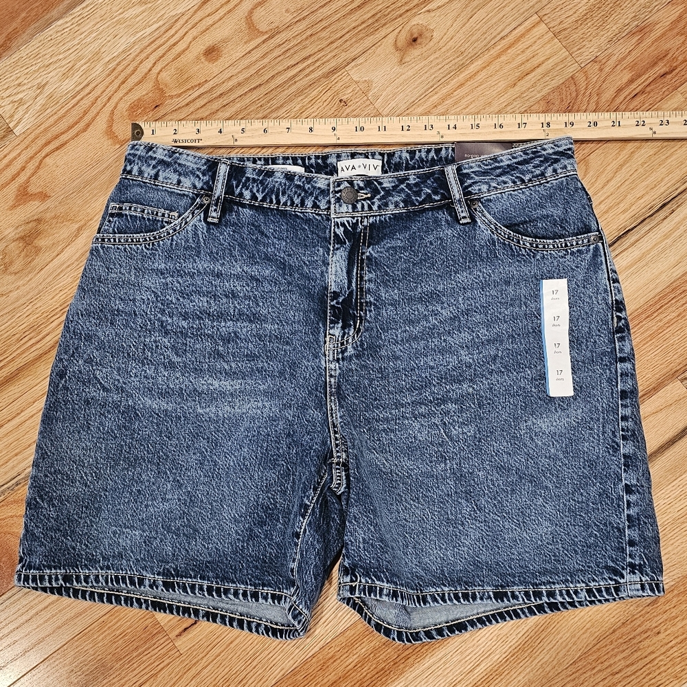 High Rise Midi Shorts, Blue, Size 17, NWT
